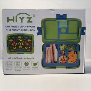 HiYZ Bento Box Kids, Dinosaurs Lunch Box 5-Compartments, Green School Travel